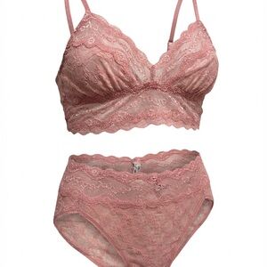 Elegant Pink Lace Bralette and Panty Set